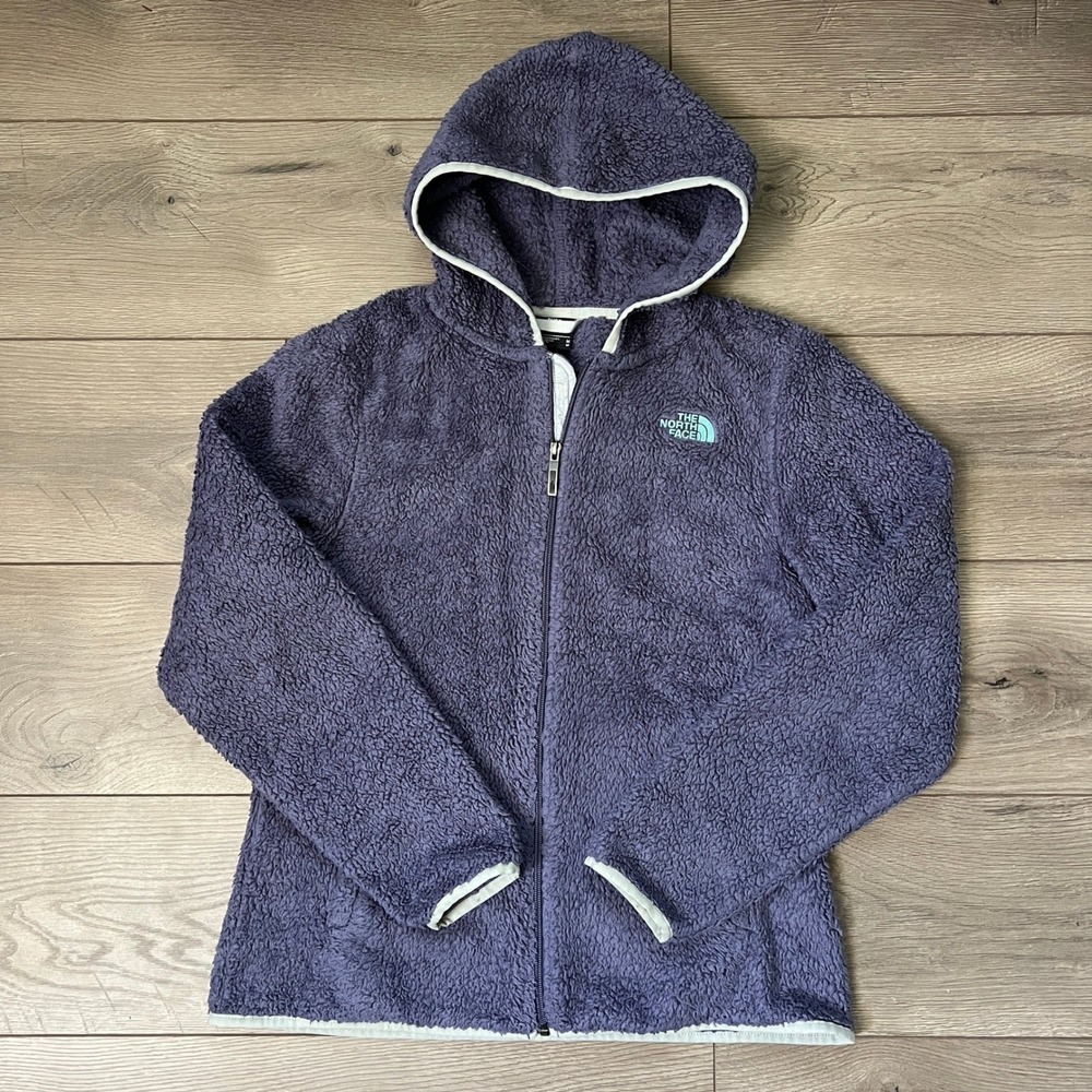 The North Face Womens Medium Full Zip Purple Gray Fleece Hooded Sweatshirt